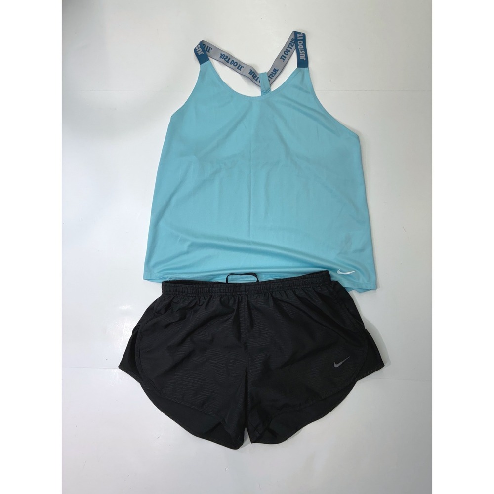 Nike Bundle Womens Dri-FIT Running Set Blue Tank Top Black medium